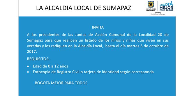 LA ALCALDIA LOCAL DE SUMAPAZ INVITA A