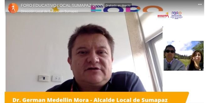 Alcalde Local (e) de Sumapaz, Germán Medellín, en su intervención en el foro. Foro Educativo Local Sumapaz