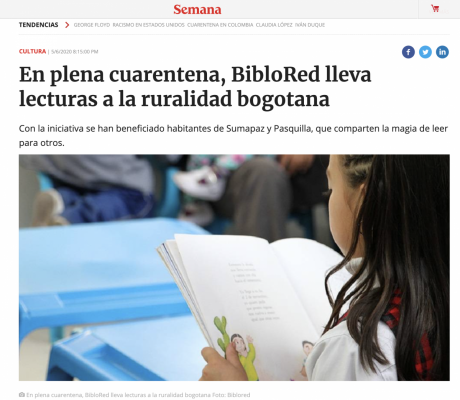 En plena cuarentena, BibloRed lleva lecturas a la ruralidad bogotana Foto: Biblored